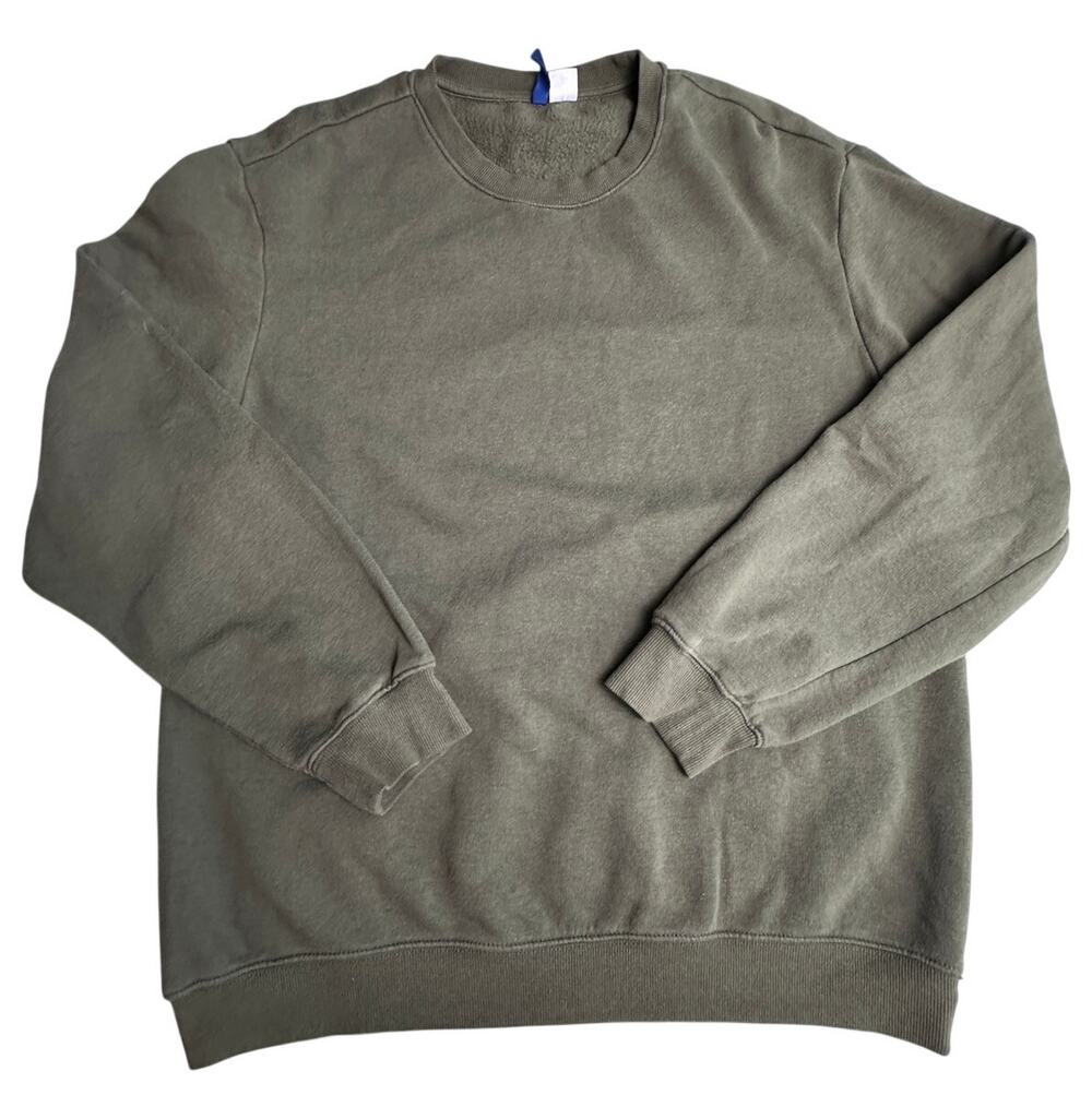 H&M Men’s L Olive Green Crewneck Sweatshirt Pullover Fleece Relaxed Fit
